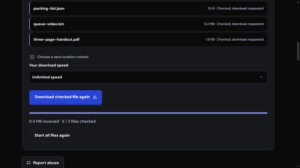 Actual recipient interface after three original practice files completed their checks